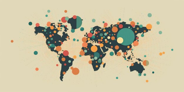 Foto estilizar um mapa do mundo composto por círculos multicoloridos sobre um fundo branco aig