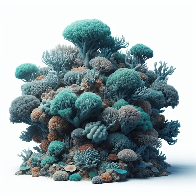 Estilo 3D de arrecife de coral aislado sobre un fondo blanco multicolor