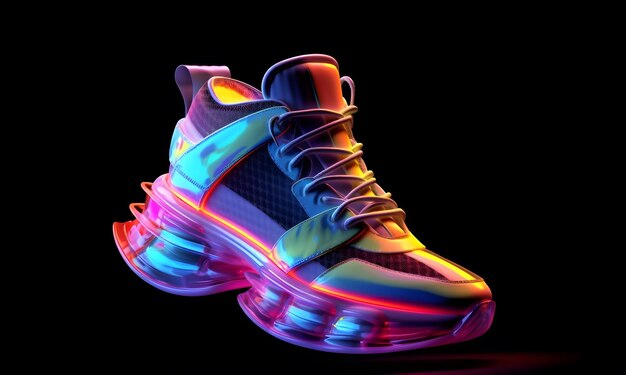 Estilo 3D de Neon Colorido Futurista Metaverso de Moda Sneaker Sapatos Produto