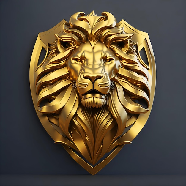 Estilo 3D do logotipo Lion Head com efeito cromado dourado