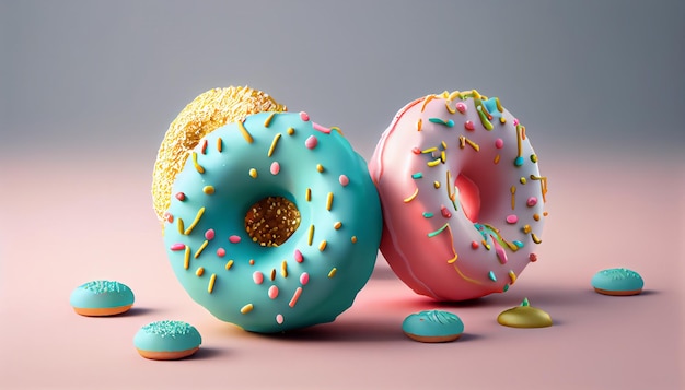 Estilo 3D Donuts Composição de Donuts cores e formas vibrantes Cena de fundo isolada abstrata