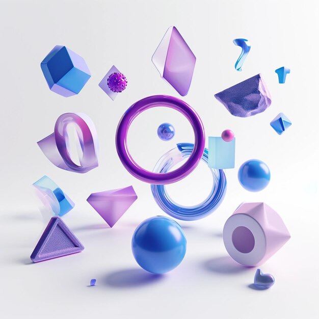 Estilo 3D formas aleatorias en un fondo blanco Utilice azul y púrpura para las formas