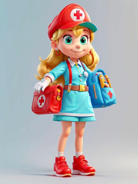 Estilo 3D mario corpo inteiro menina doutor bonita