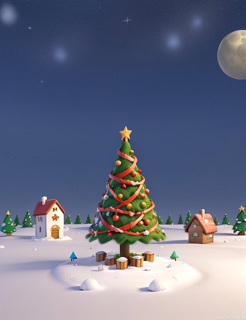 Estilo de animación 3D Feliz Navidad fondo 3D realista