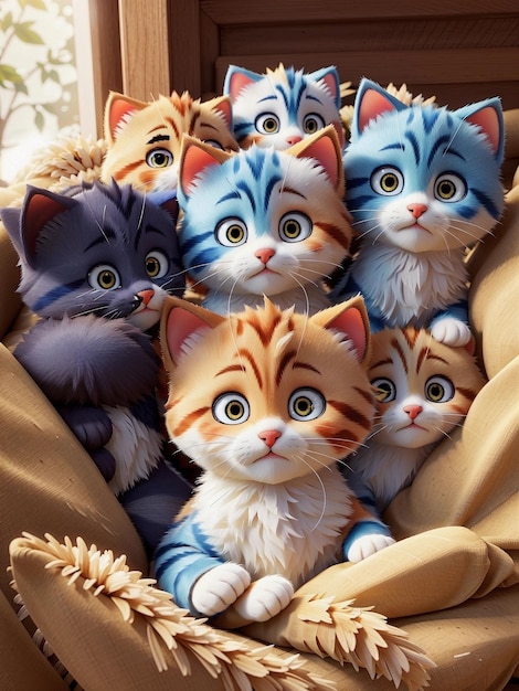 estilo de animación 3d un grupo de gatitos adorables