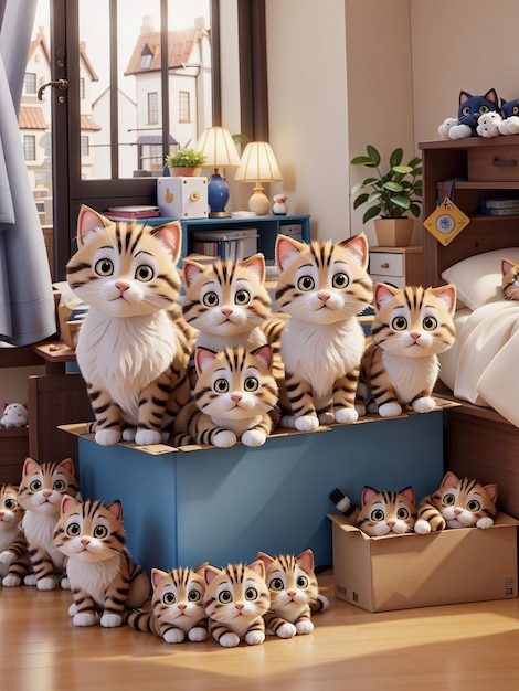 estilo de animación 3d un grupo de gatitos adorables