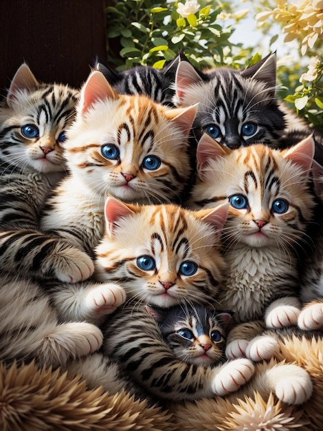 estilo de animación 3d un grupo de gatitos adorables