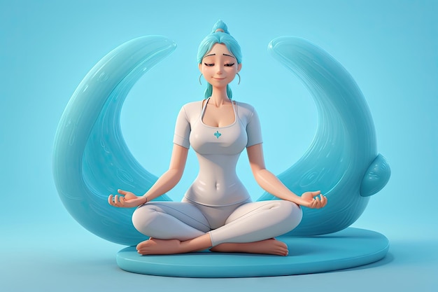 Estilo de animación 3D Ilustración digital de una mujer meditando