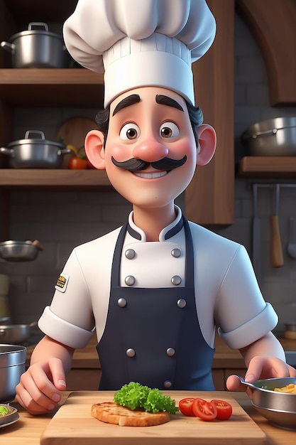 Estilo de animación 3D Ilustración de un personaje de dibujos animados de un chef