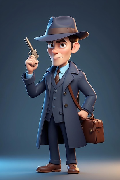 Estilo de animación 3D Ilustración de personajes de dibujos animados de Detective