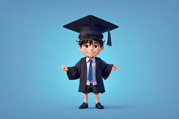 Estilo de animación 3D lindo estudiante con sombrero de graduación ai generativo