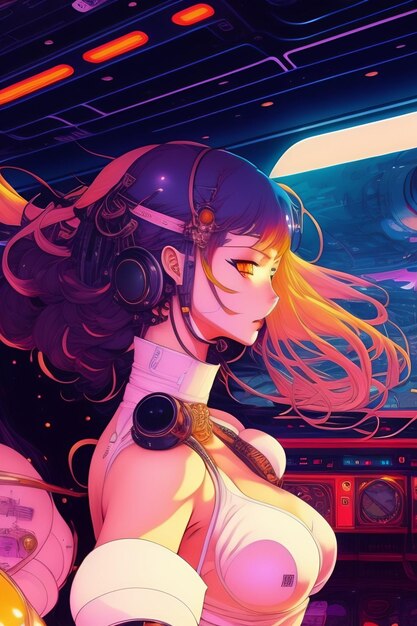 Foto estilo anime desordenado interior de la nave estelar por kaethe carnicero hajime sorayama greg tocchini virgilio