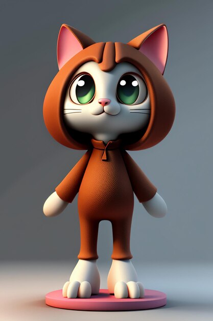 Foto estilo de anime de dibujos animados kawaii modelo de personaje de gato lindo renderización 3d diseño de producto adorno de juguete de juego