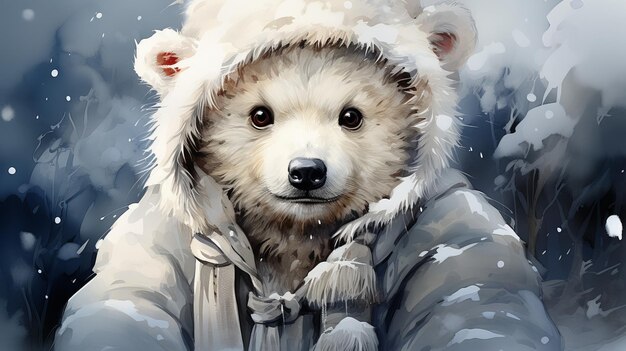 estilo aquarela dos desenhos animados do urso polar IA generativa