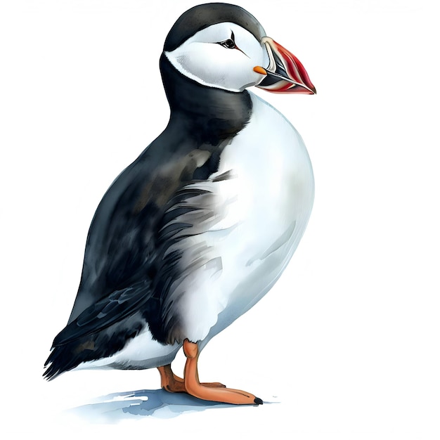 Estilo aquarela Puffin isolado em um fundo branco