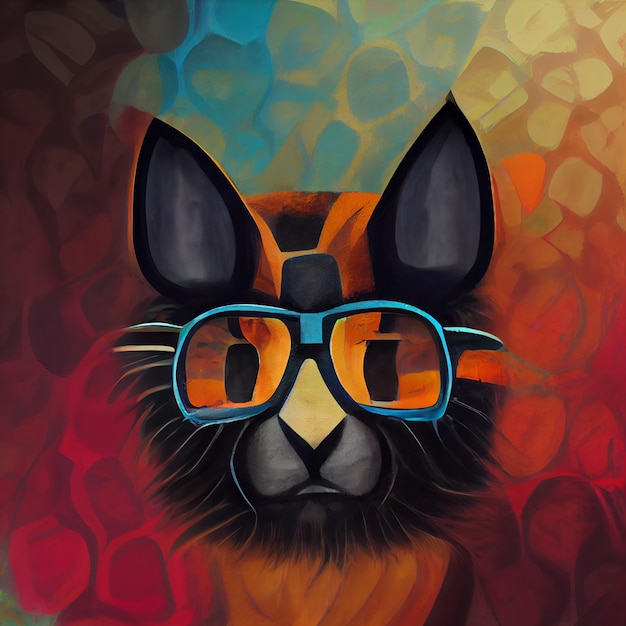 Estilo de arte digital de gato montés con gafas Resumen Ilustración de arte creativo