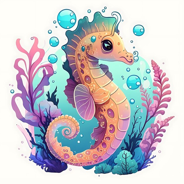 El estilo de arte digital de Kawaii Seahorse