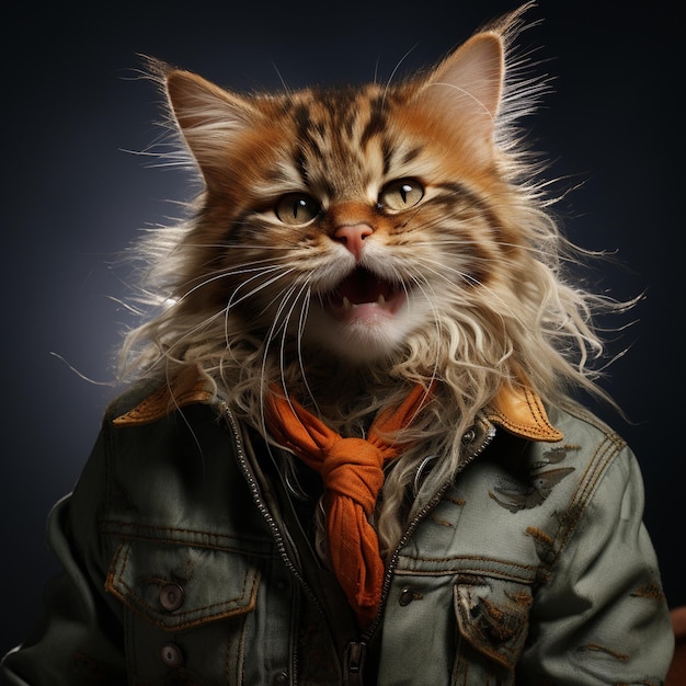 Foto el estilo de arte del gato vestido como un jefe generativo ai