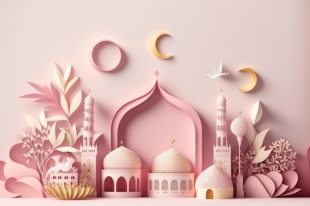 Estilo de arte de papel de fondo de Ramadán