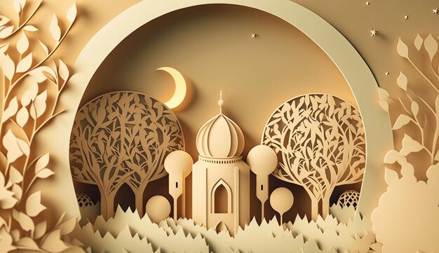 Estilo de arte de papel de fondo de Ramadán