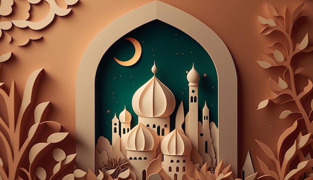 Estilo de arte de papel de fondo de Ramadán