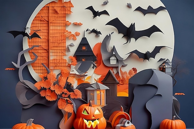 estilo de arte de papel de halloween ai generado