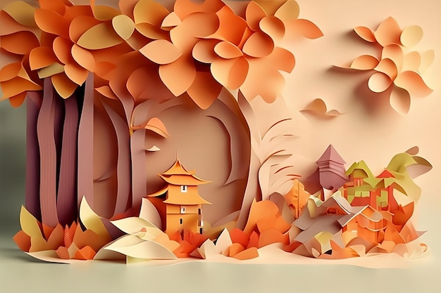estilo de arte de papel de otoño generado por ai