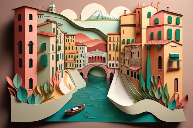 Estilo de arte en papel paisaje italiano generado por la IA