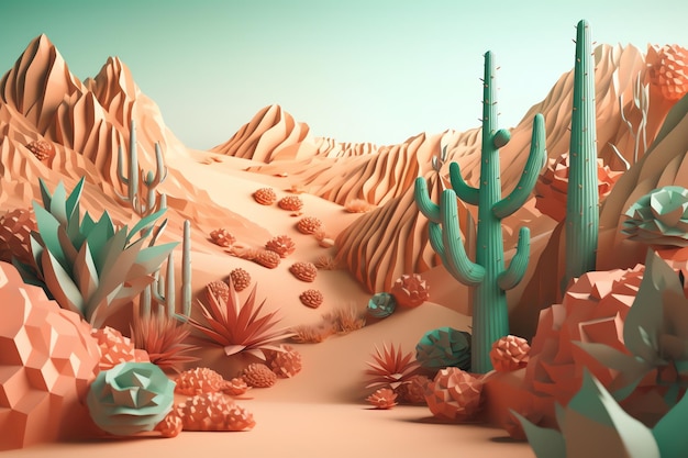 Estilo de arte en papel de una vibrante escena del desierto.