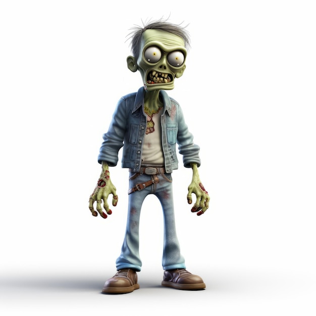 Estilo de baja resolución Zombie en pantalones vaqueros 3d Render caricatura