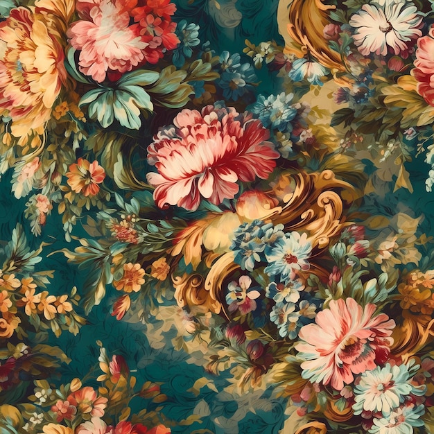 Estilo barroco sem costura padrão floral Fundo de flores vintage