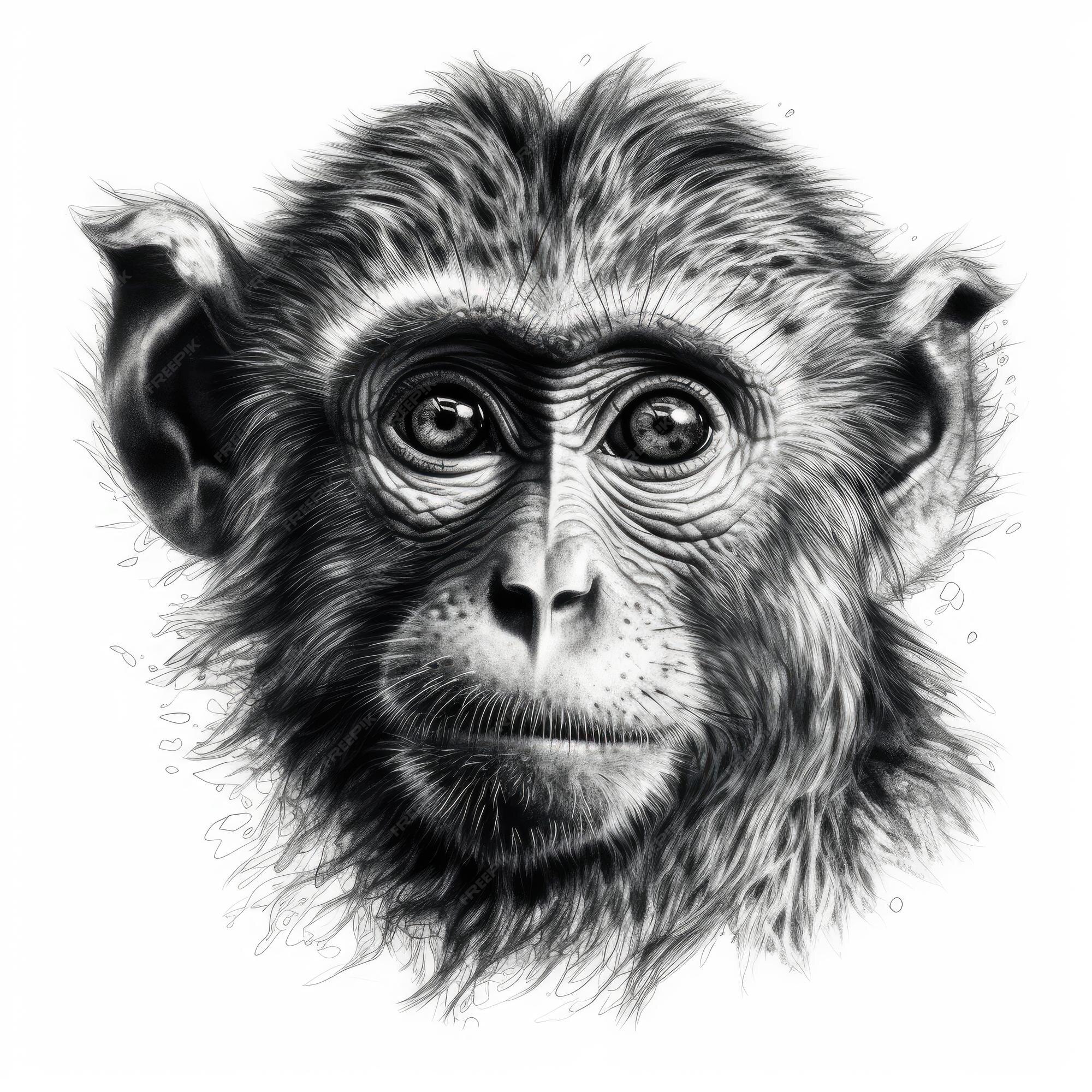 Macaco de desenho animado estilo blackwork impressionista realista sobre  fundo branco