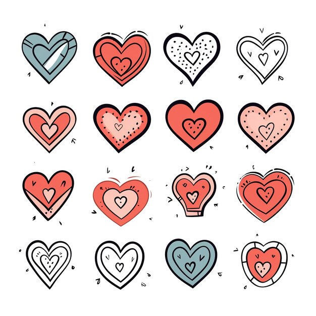 Estilo de boceto de garabato de la ilustración de vector de icono de corazones para el diseño de concepto