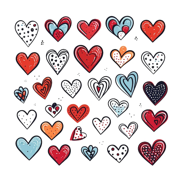 Estilo de boceto de garabato de la ilustración de vector de icono de corazones para el diseño de concepto