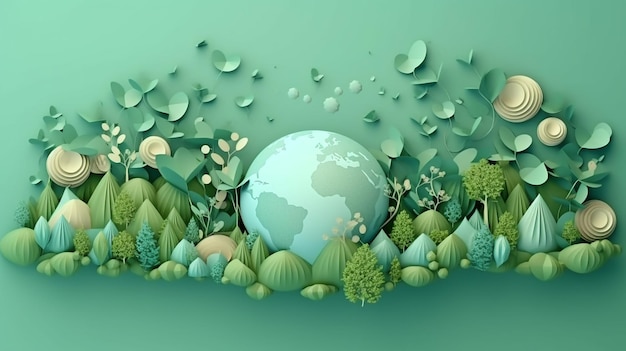 Estilo bonito de papel do mundo verde com design de terra de espaço de cópia Generative AI