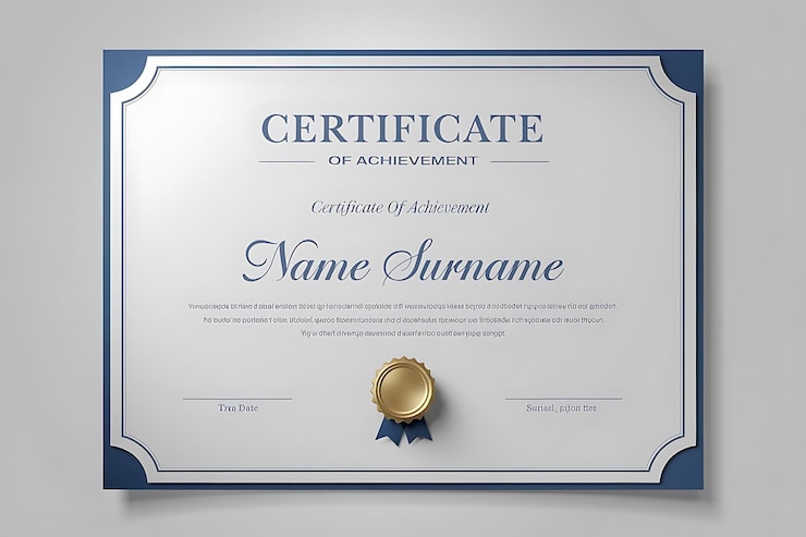 Foto estilo certificado de logro con borde azul para el reconocimiento oficial