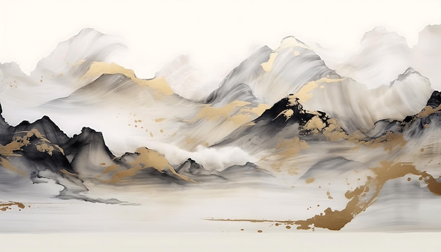 Estilo chino tinta paisaje pintura tinta pintura oro azul gris paisaje Japón