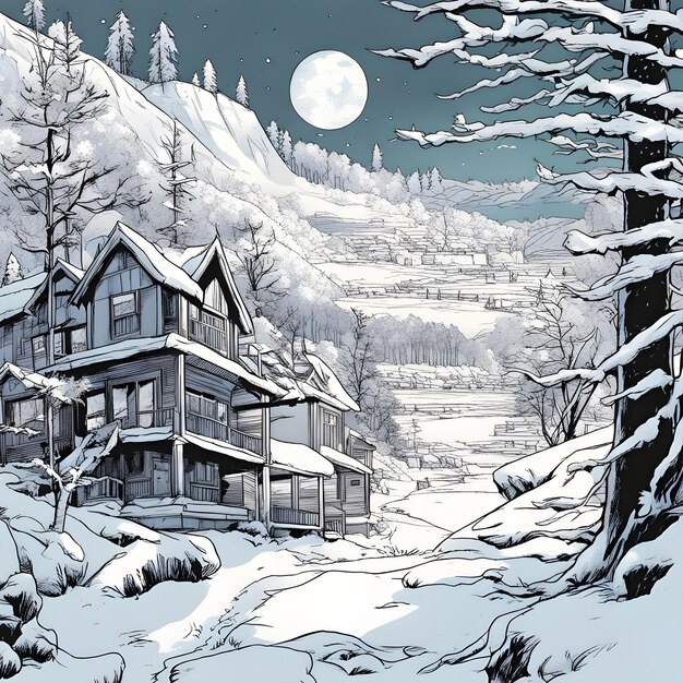 estilo de cómics de paisaje de invierno