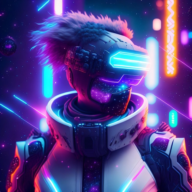 Estilo cyberpunk con diseño tecnológico de metaverso de iluminación de neón para papel tapiz o banner de fondo