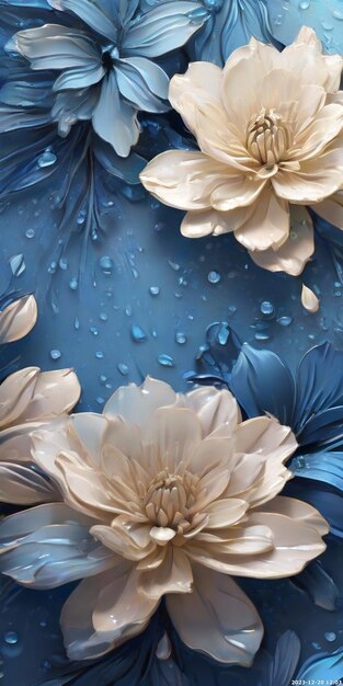 Estilo de animação 3D Abstract luxo gradiente azul floral flor de água 3D