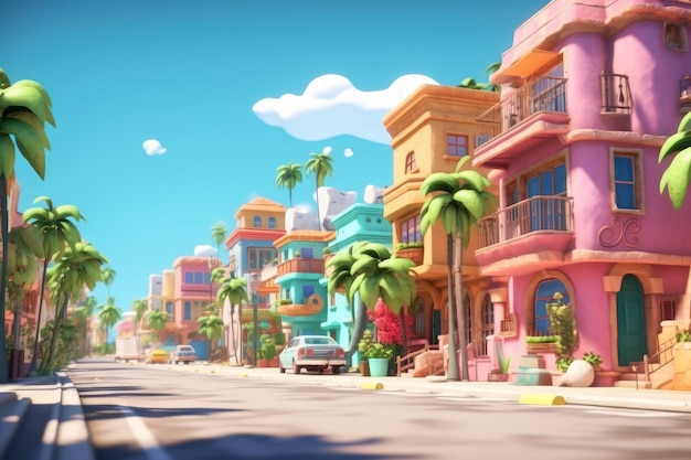 Estilo de animação 3D de cidade pequena de desenho animado