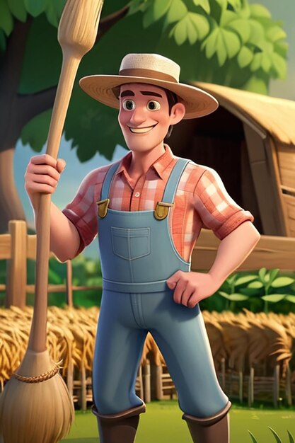 Estilo de animação 3d ilustração de personagem de desenho animado de um fazendeiro