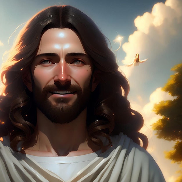 Estilo de anime 3d realista jesus com o espírito santo ao lado dele ilustração