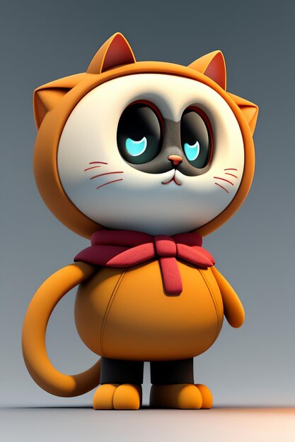 Foto estilo de anime de desenho animado kawaii gato bonito modelo de personagem 3d renderização design de produto jogo ornamento de brinquedo