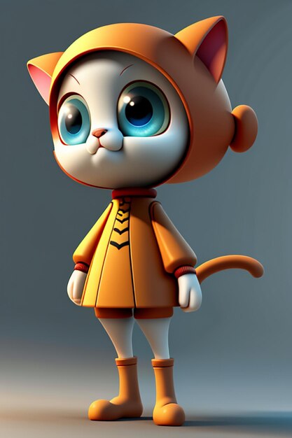 Foto estilo de anime de desenho animado kawaii gato bonito modelo de personagem 3d renderização design de produto jogo ornamento de brinquedo