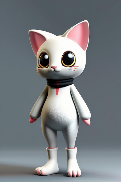 Estilo de anime de desenho animado kawaii gato bonito modelo de personagem 3D renderização design de produto jogo ornamento de brinquedo