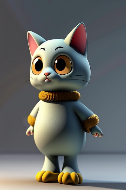 Estilo de anime de desenho animado kawaii gato bonito modelo de personagem 3D renderização design de produto jogo ornamento de brinquedo