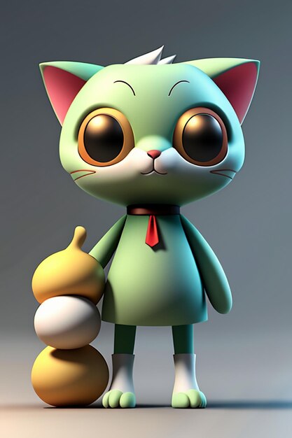 Foto estilo de anime de desenho animado kawaii gato bonito modelo de personagem 3d renderização design de produto jogo ornamento de brinquedo