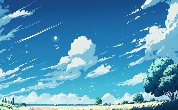 estilo de anime de fundo de céu azul claro