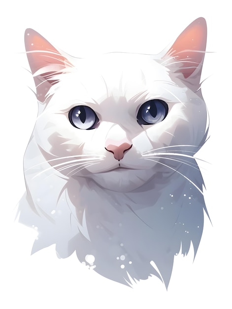 Estilo de anime de manga de retrato de gato branco bonito isolado no fundo branco
